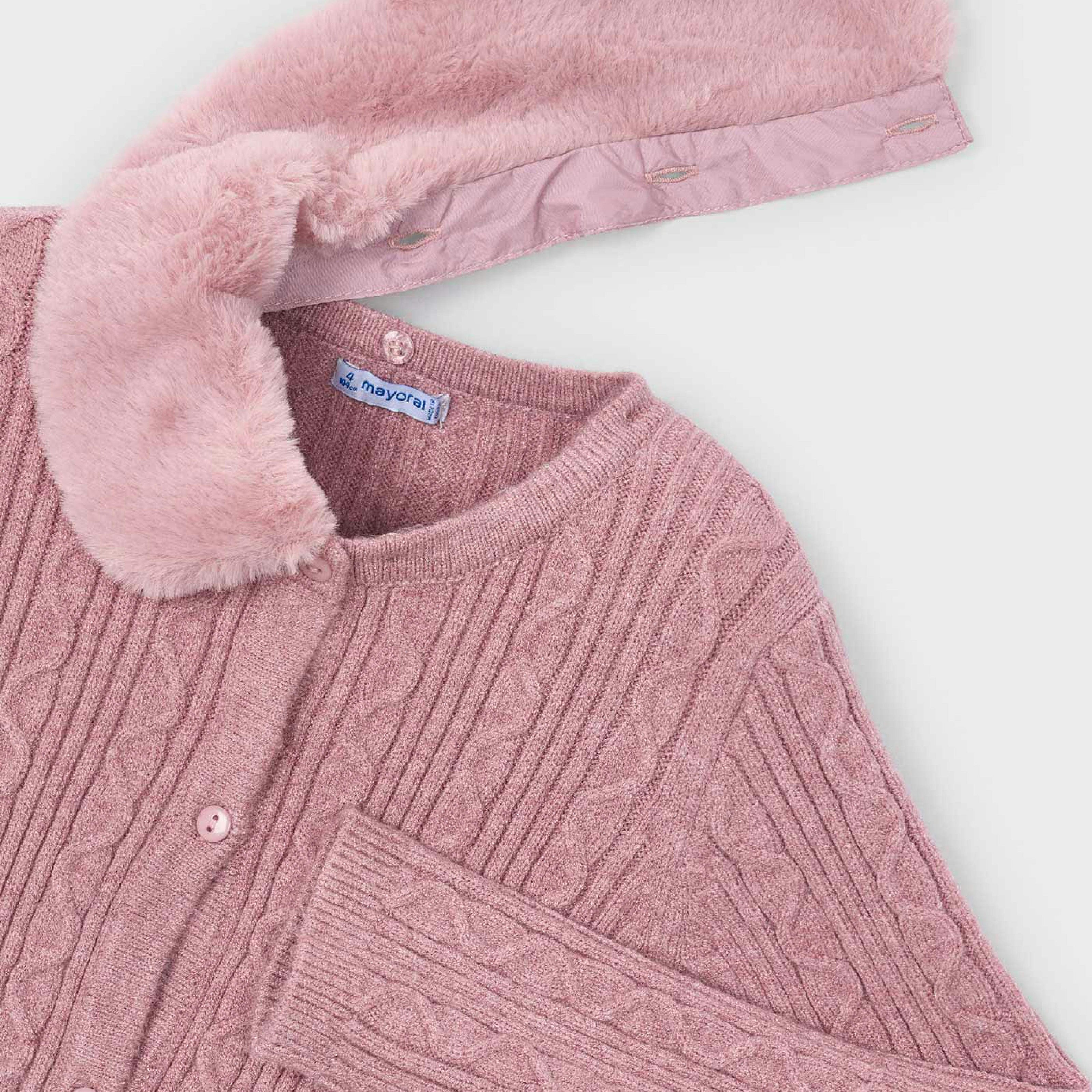 Pink Faux Fur Collar Cardigan