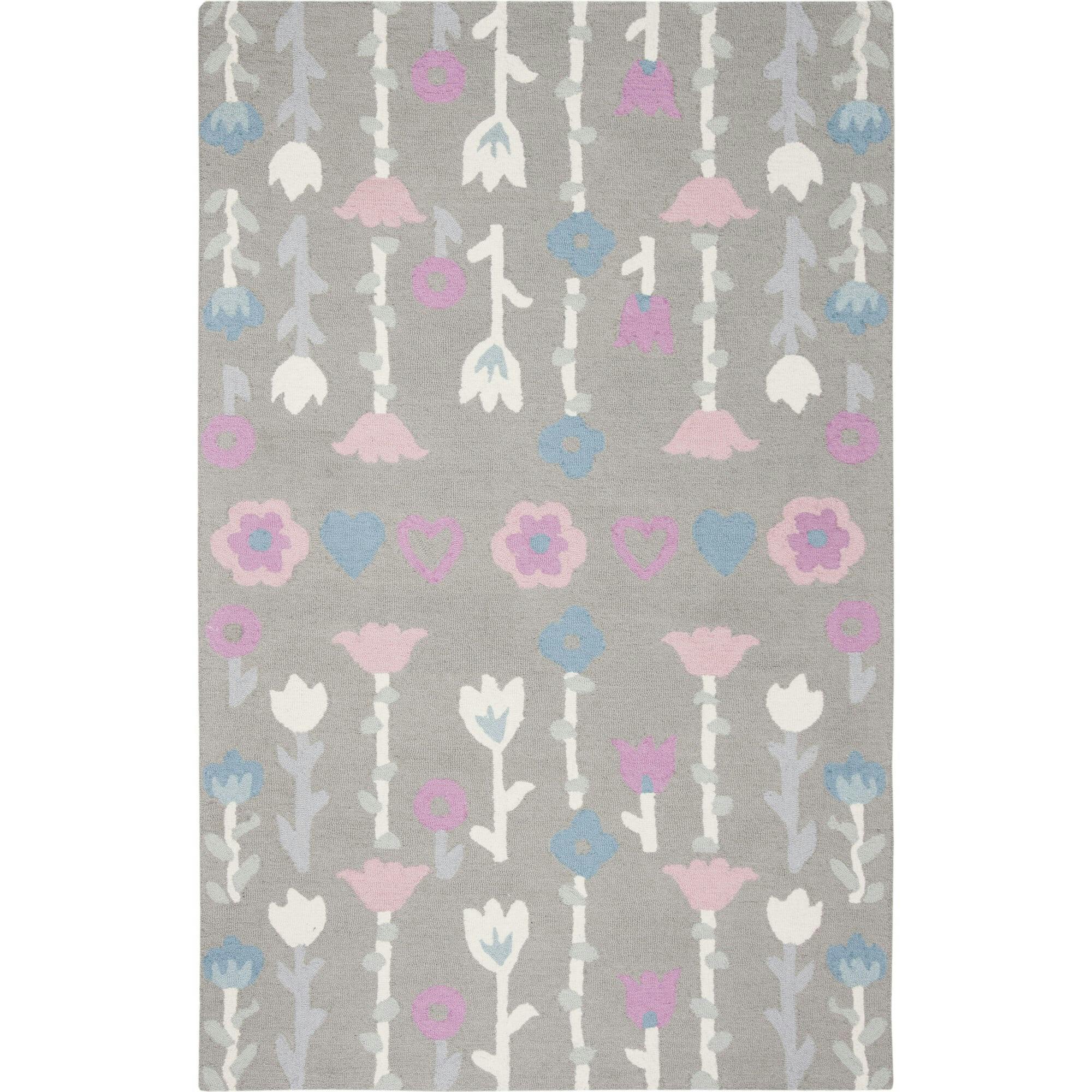Kids Flora Rug, Grey
