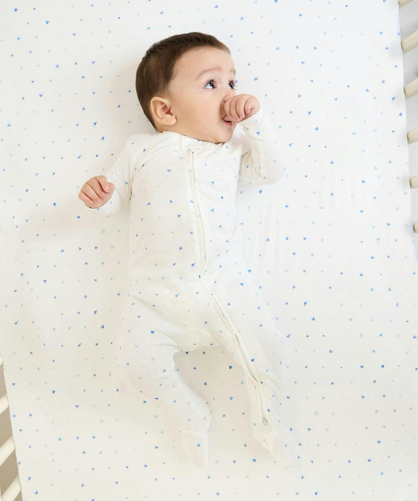 Crib Sheet, Blue Hearts