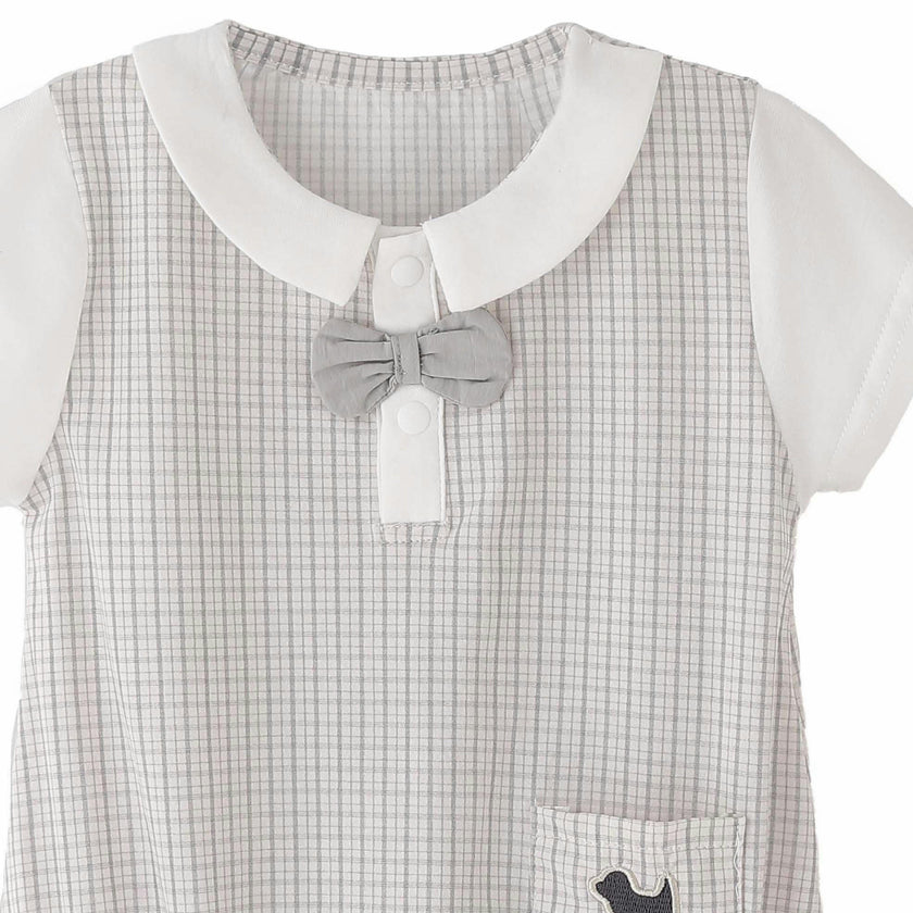 Gray Check Bow Romper