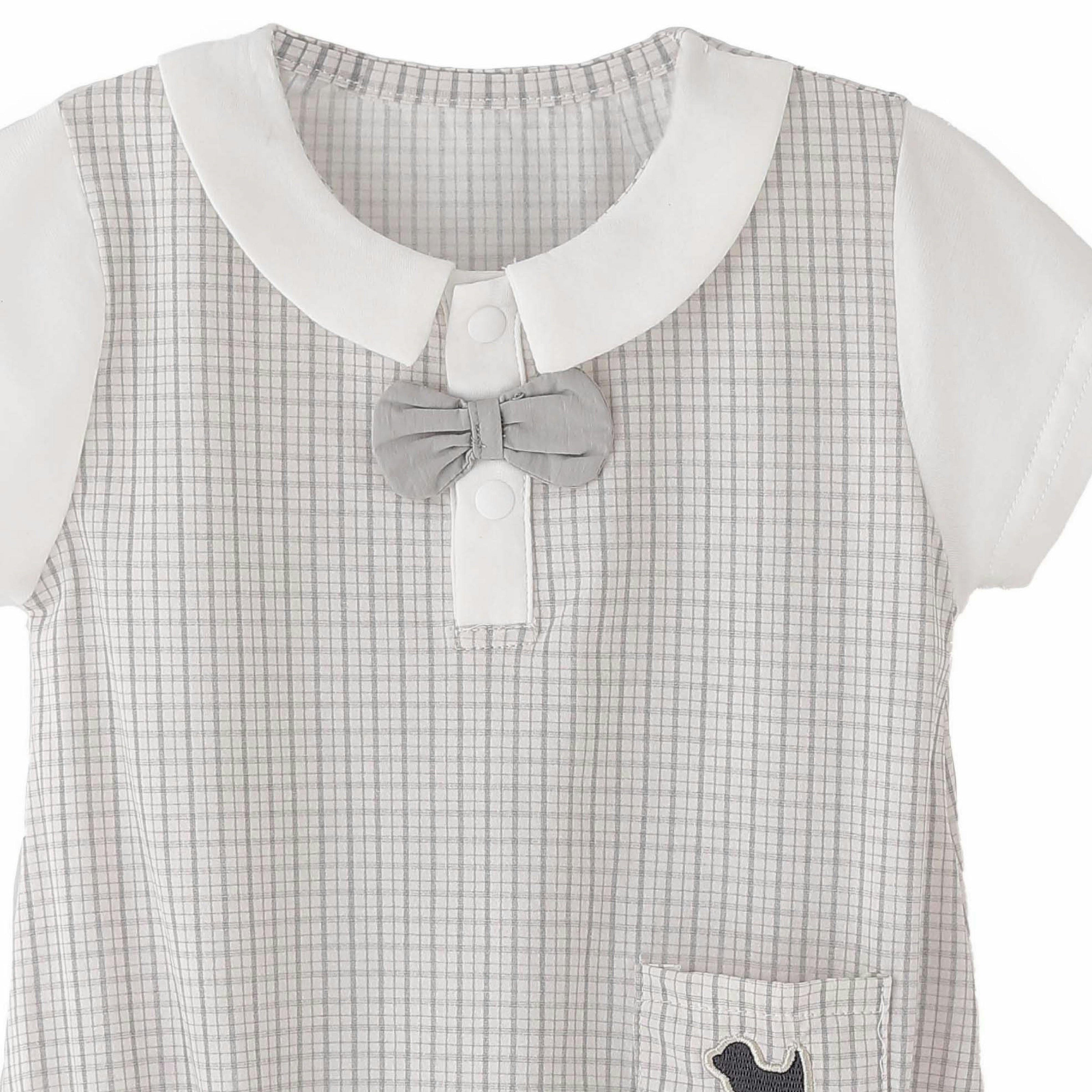 Gray Check Bow Romper