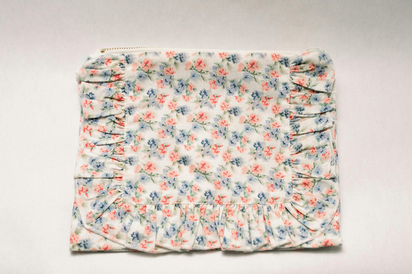 April Posies Timeless Floral Ruffle Zipper Pouch