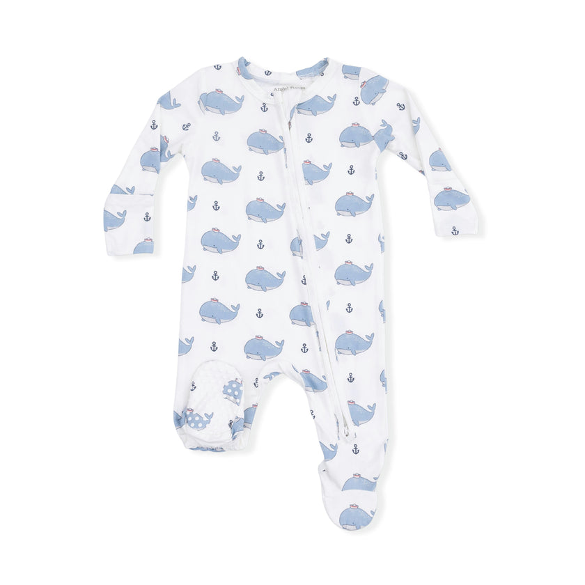 Bubbly Sailor Whales Blue - 2 Way Zipper Footie