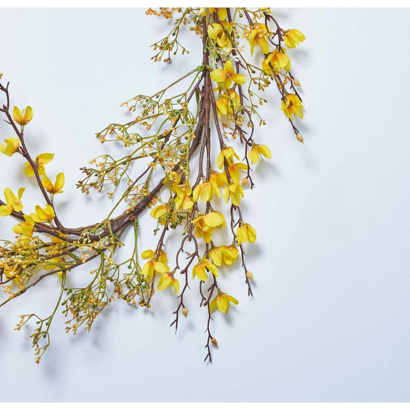Flowering Yellow Forsythia Blossom & Faux Berry Twig Spring Mantel Garland Table Runner