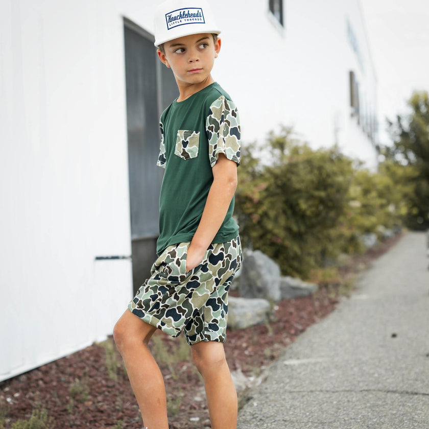 Green Distressed Camo Lounge Pocket Tee & Shorts Set