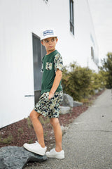 Green Distressed Camo Lounge Pocket Tee & Shorts Set
