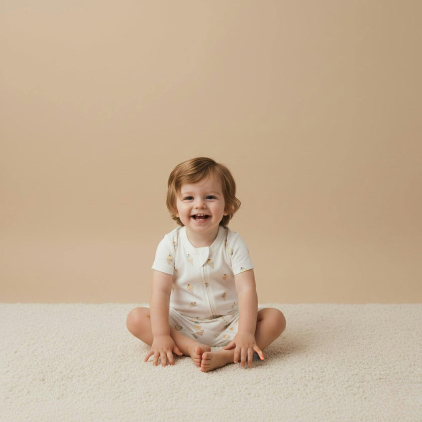 Organic Short Zip Romper - Ice Cream