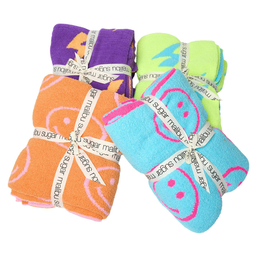 Malibu Sugars' Two Tone Happy Face Reversible Blanket
