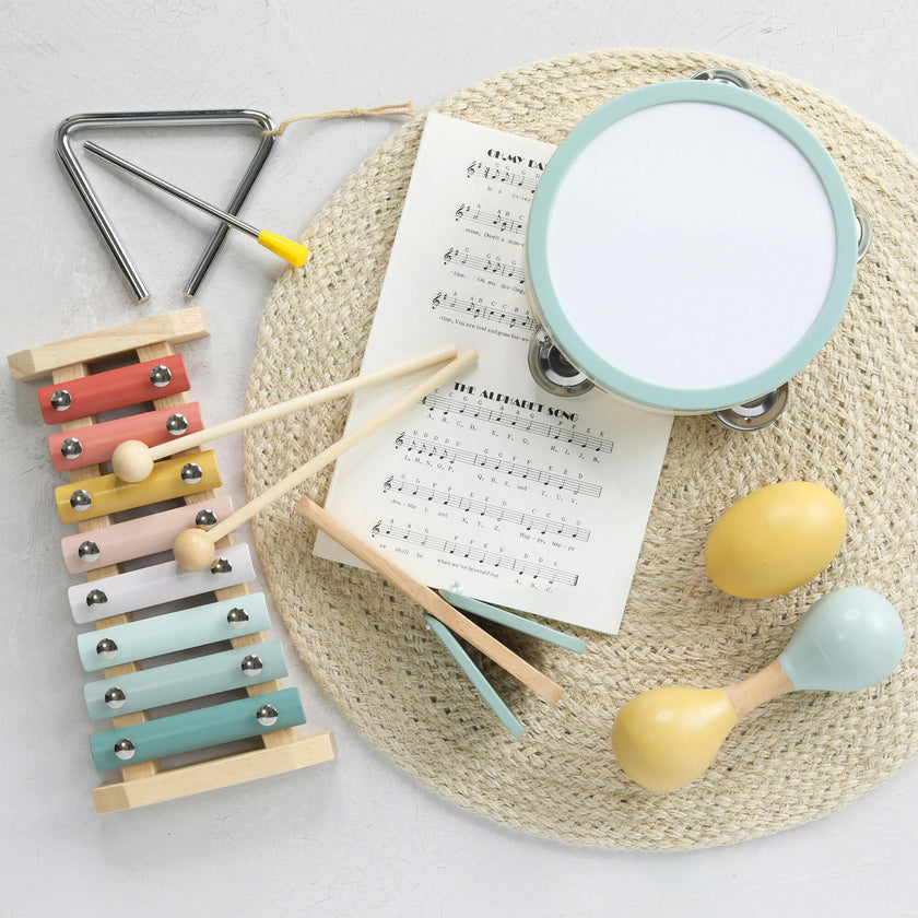 Fun Musical Instruments for Toddlers - Wooden Montessori Toy Gift for Babies & Kids 1-3 - Explore Sounds Through Play - Incl. Xylophone