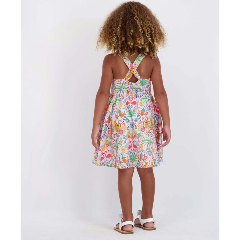 Girls Textured Cotton Poplin Dress | Pink Cheetah
