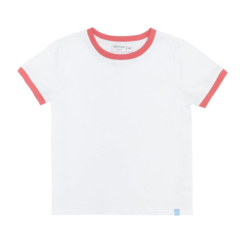 Unisex White Ringer Tee With Poppy Red Trim