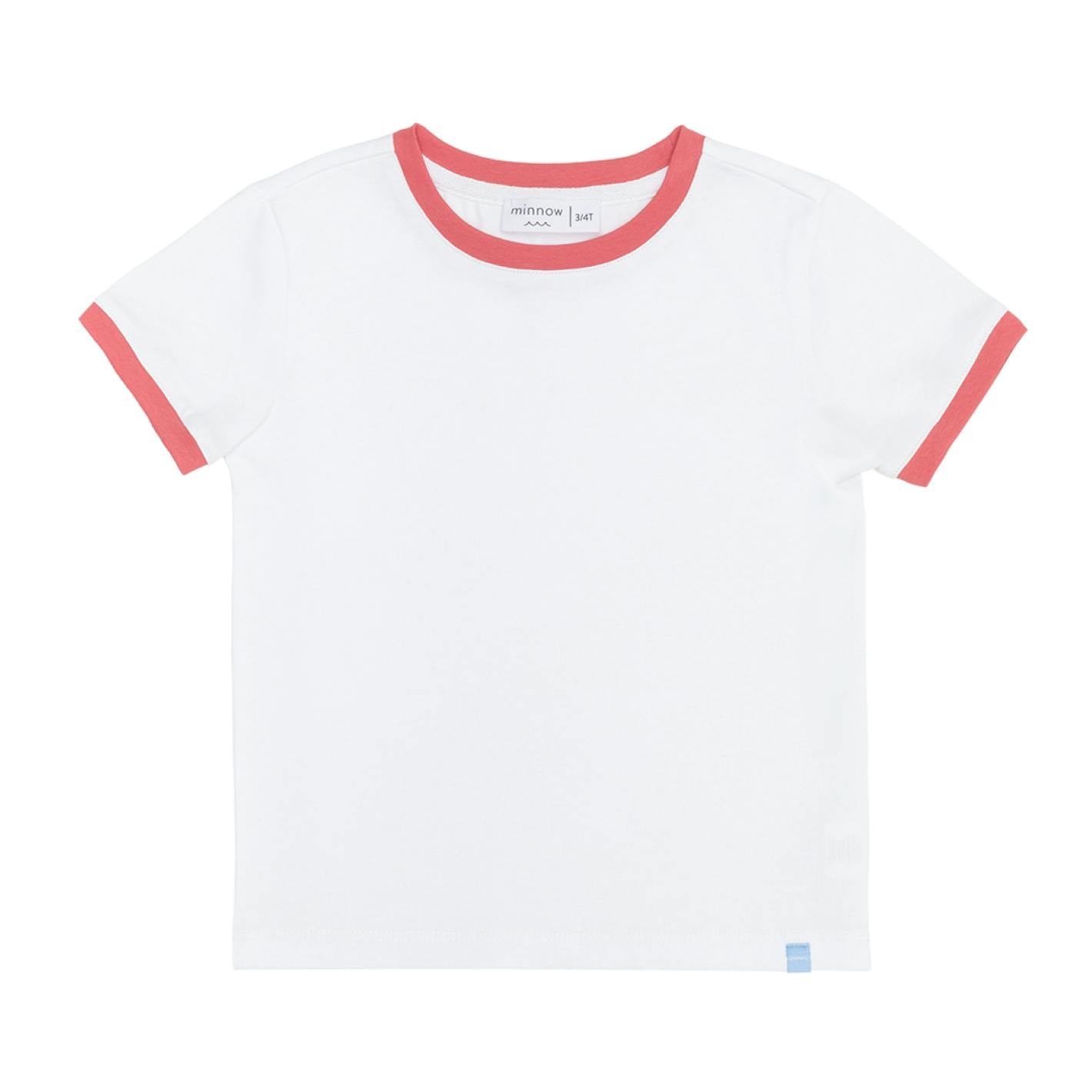 Unisex White Ringer Tee With Poppy Red Trim