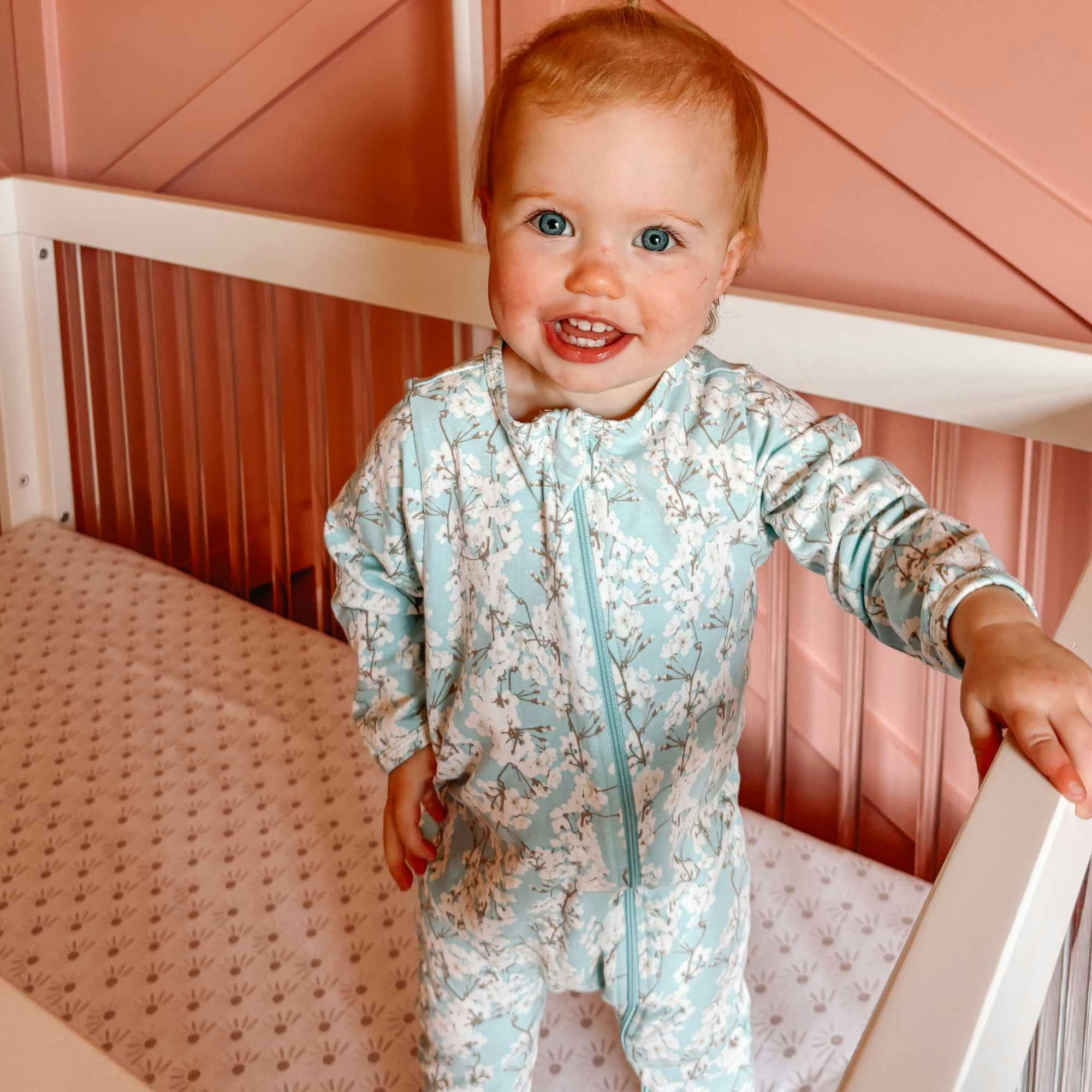 Print Zipped Long Sleeve Footed Onesie