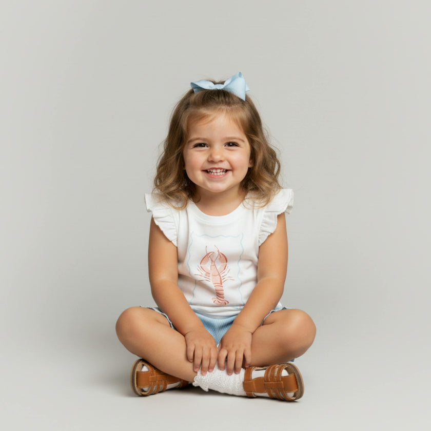 Organic Sleeveless Flutter Top & Shorts Set - Lobster