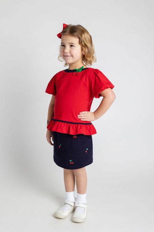 French Terry Skort W/Embroidered Cherries