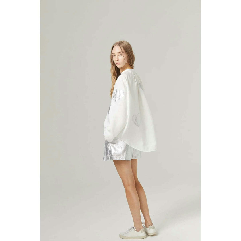 Cupid Linen Shirt - Off-white with Silver Hearts
