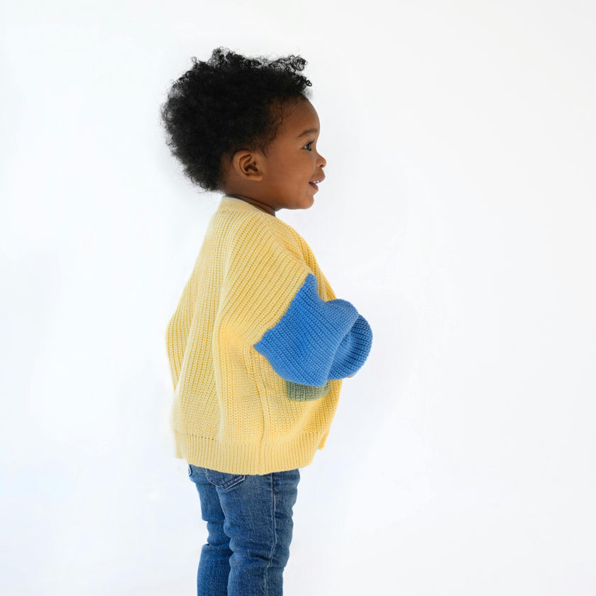 Oversized Colorblock Boys/Girls Knit Pocket Cardigan