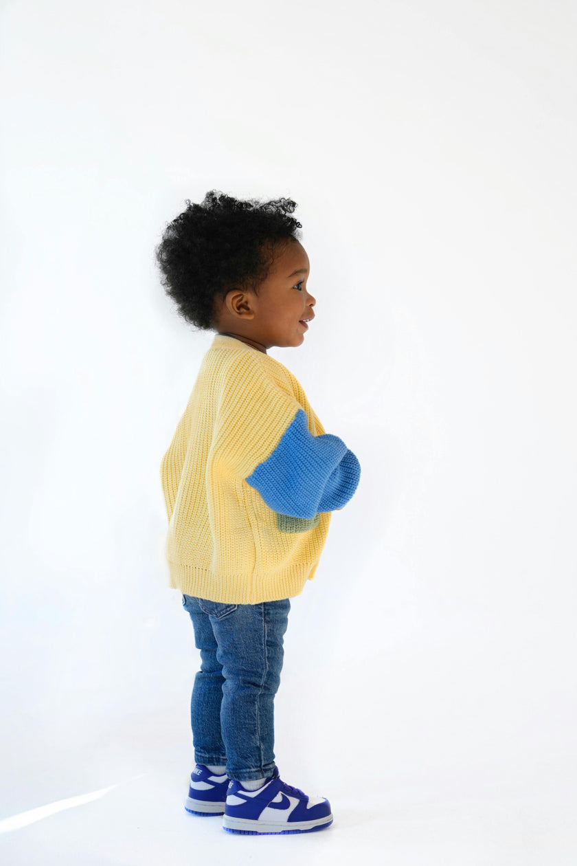 Oversized Colorblock Boys/Girls Knit Pocket Cardigan
