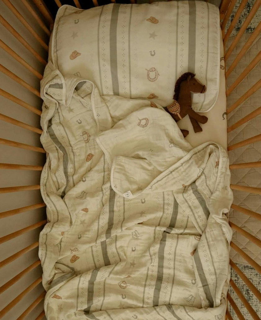 Big Kid Blanket 6 Layer Gauze QUILTED- Vintage Cowboy