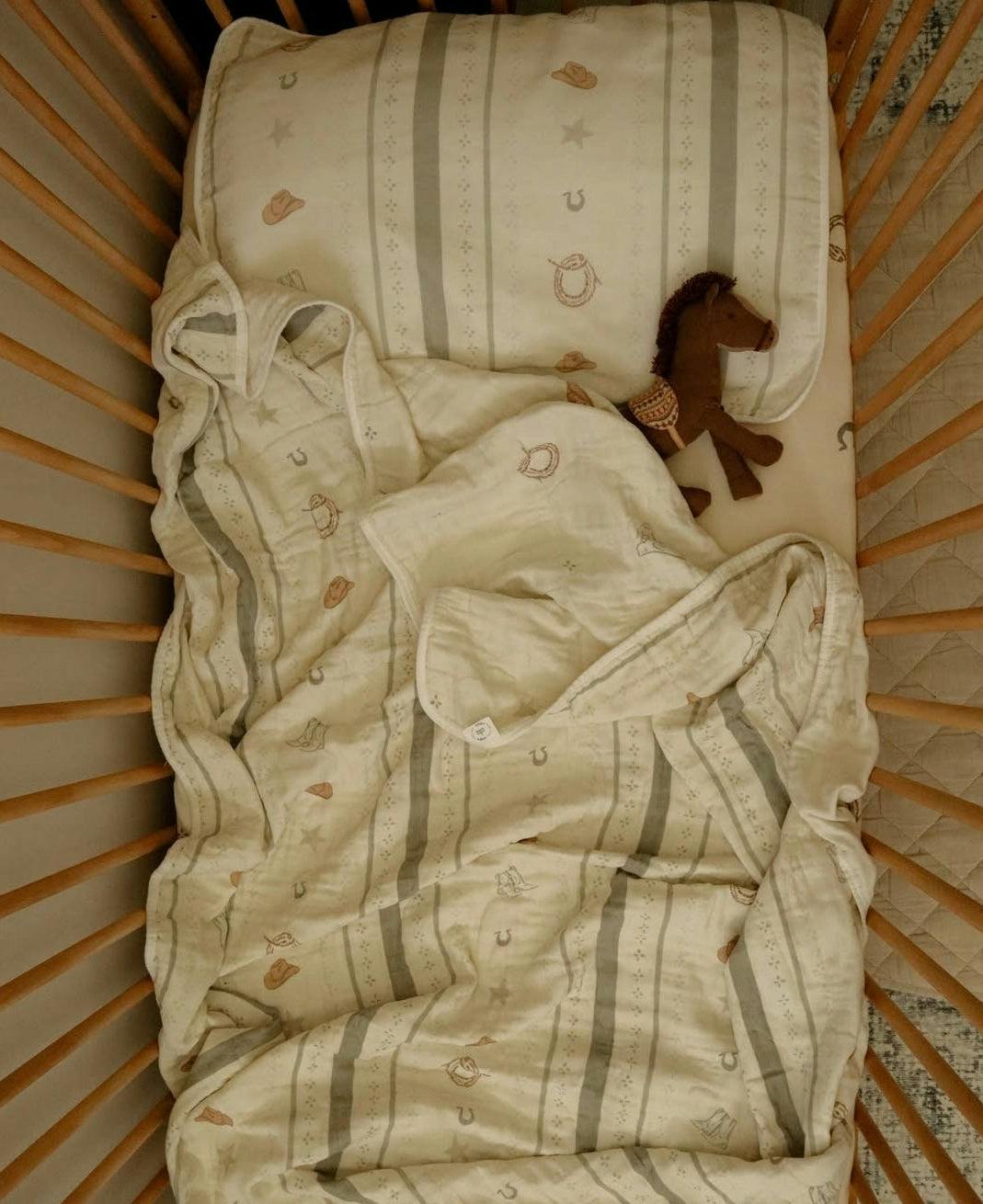 Big Kid Blanket 6 Layer Gauze QUILTED- Vintage Cowboy