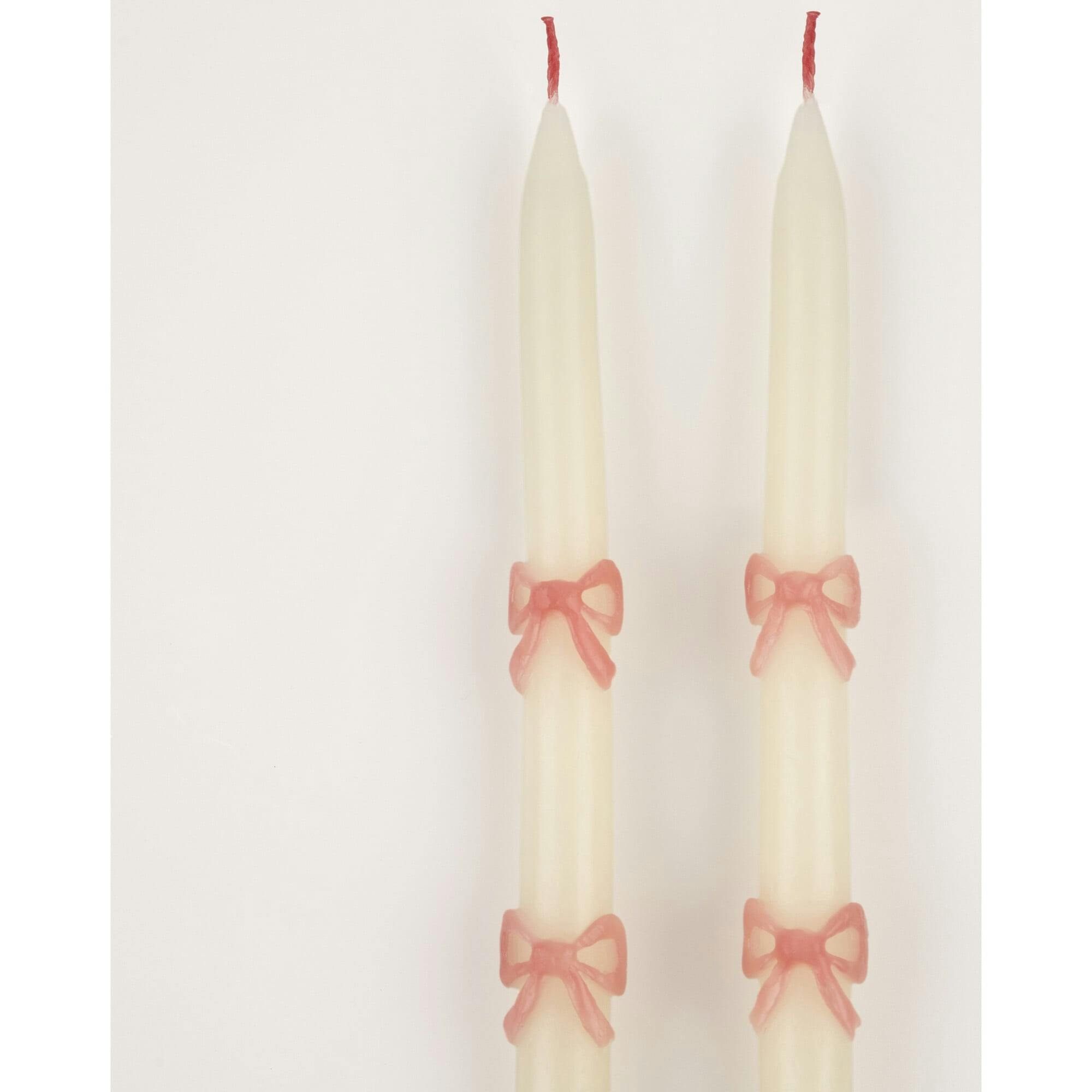 Pink Bow Taper Candles
