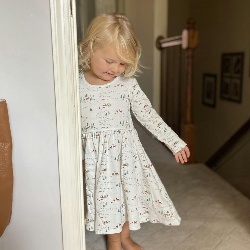 long sleeve twirl dress | into the woods