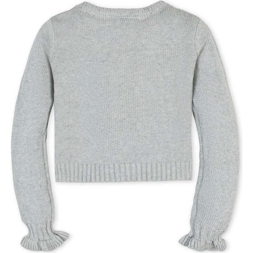 Organic Cropped Ruffle Cuff Cable Sweater Cardigan, Grey