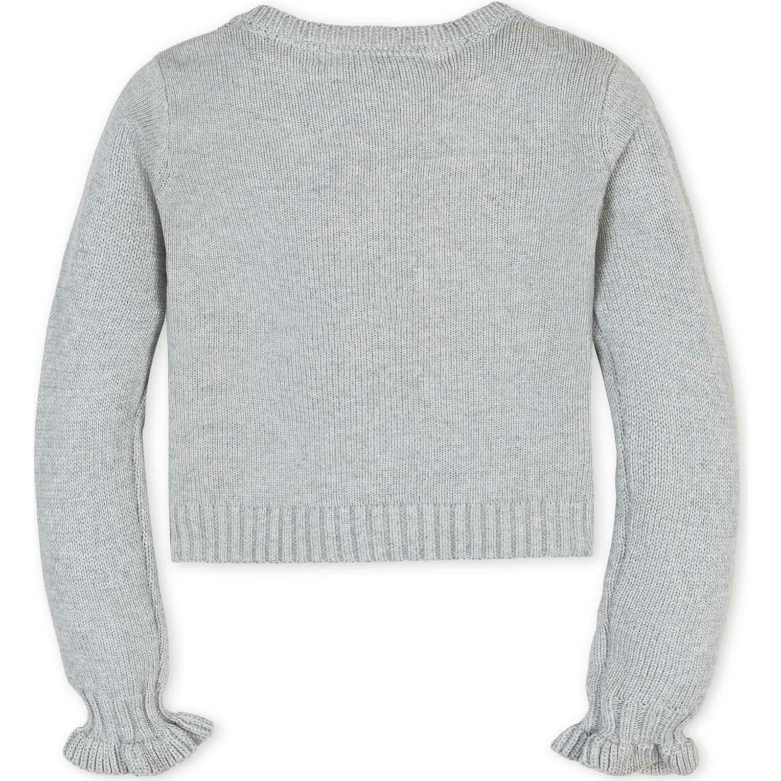 Organic Cropped Ruffle Cuff Cable Sweater Cardigan, Grey