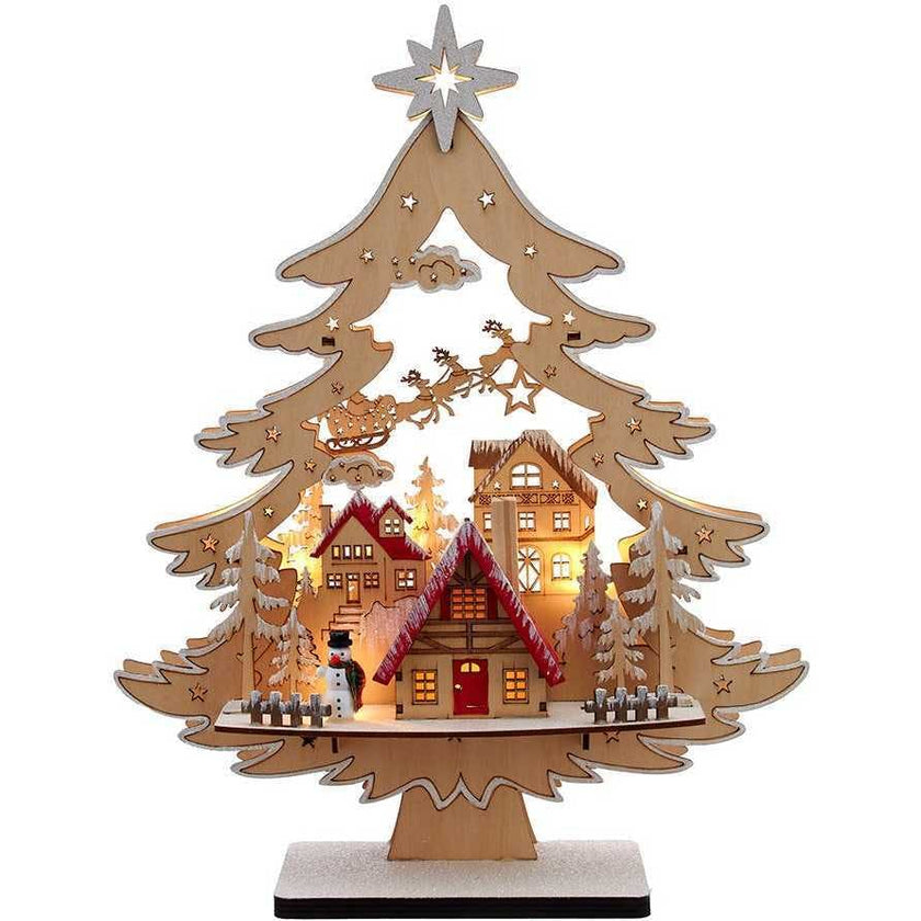 15-Inch Battery Operated 10-Light Tree With Village Scene