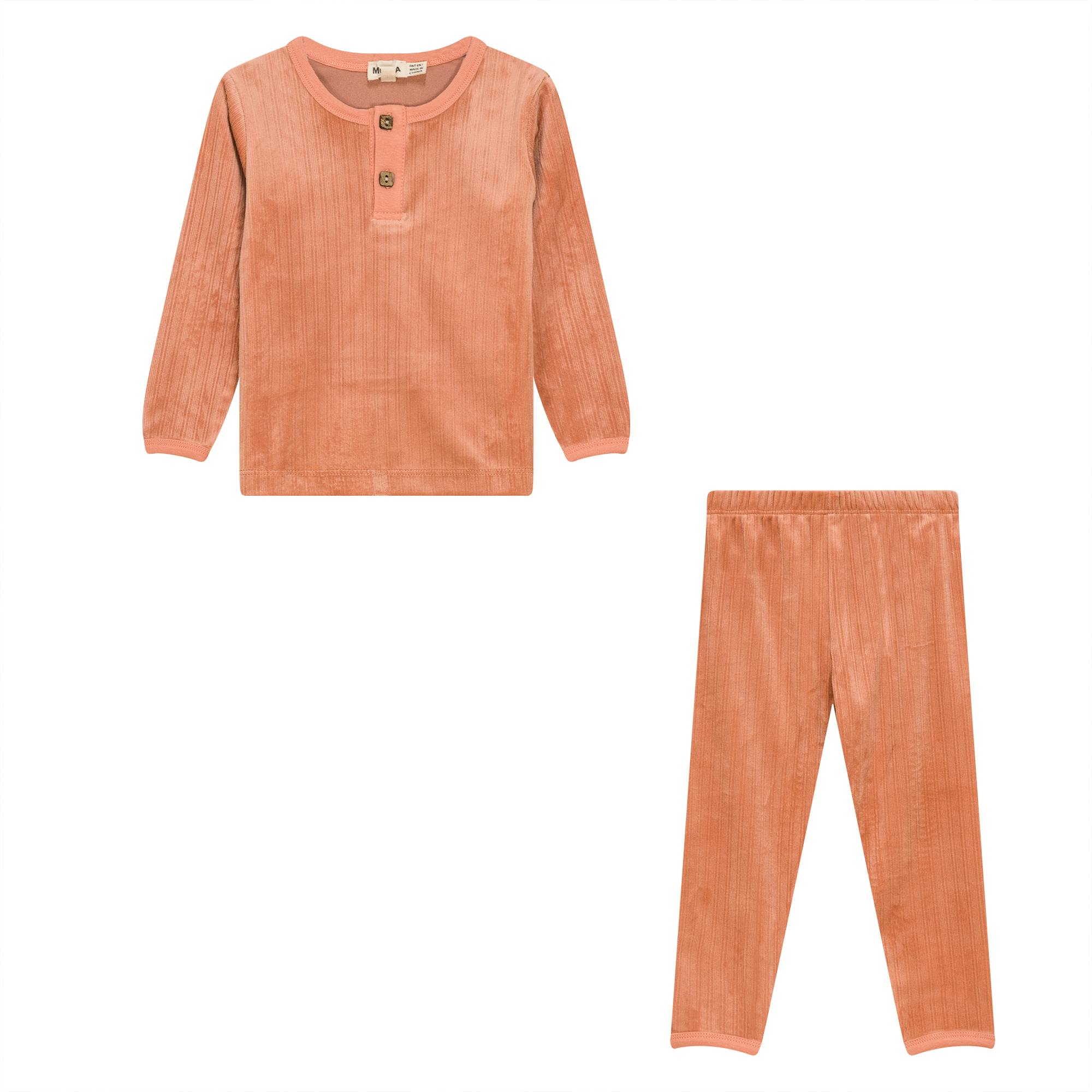 Velour Ribbed Button Front Top and Pants Two Piece Set