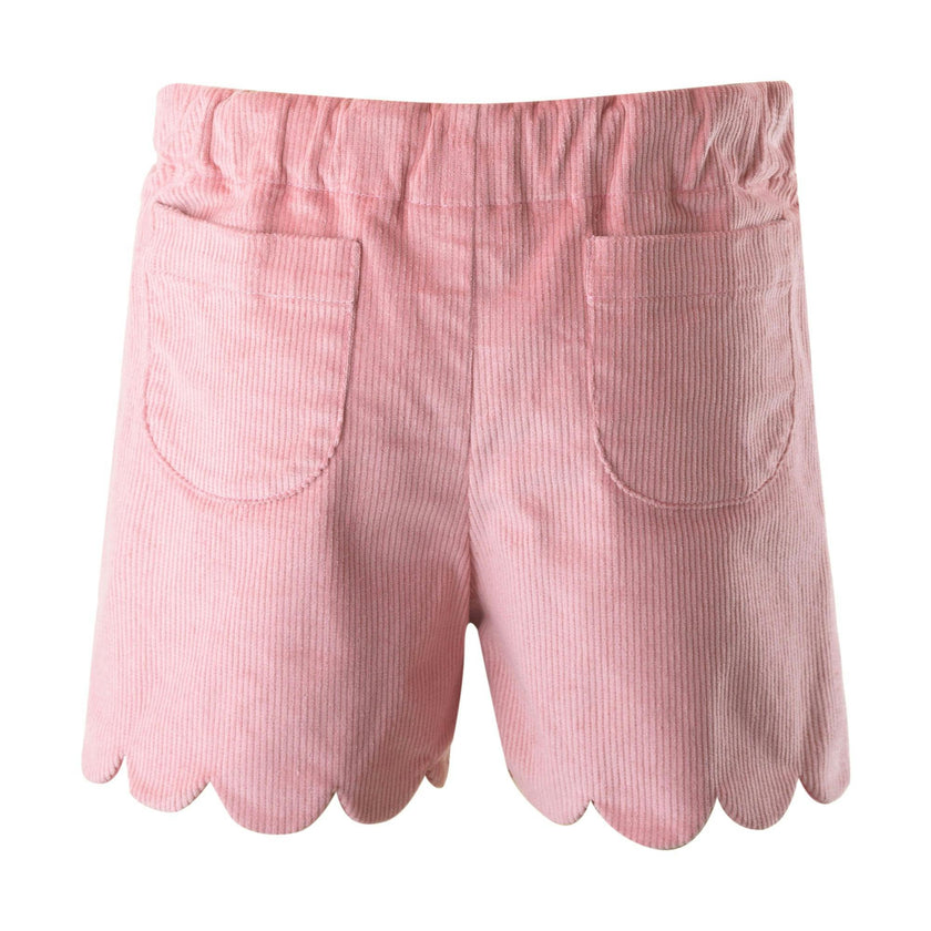 Scalloped Corduroy Elastic Waist Shorts