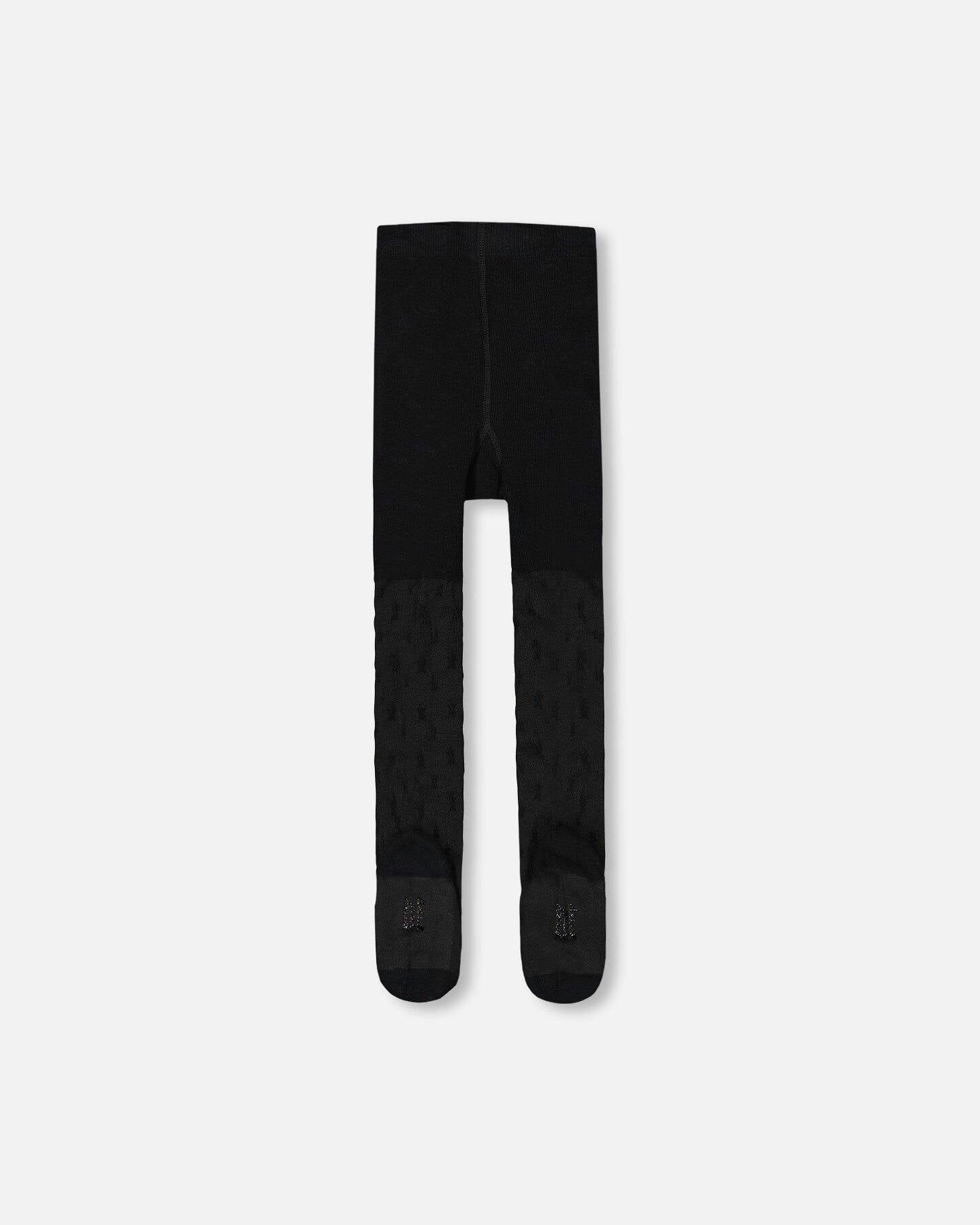 Knit Tights Black With Tone-On-Tone Star Pattern