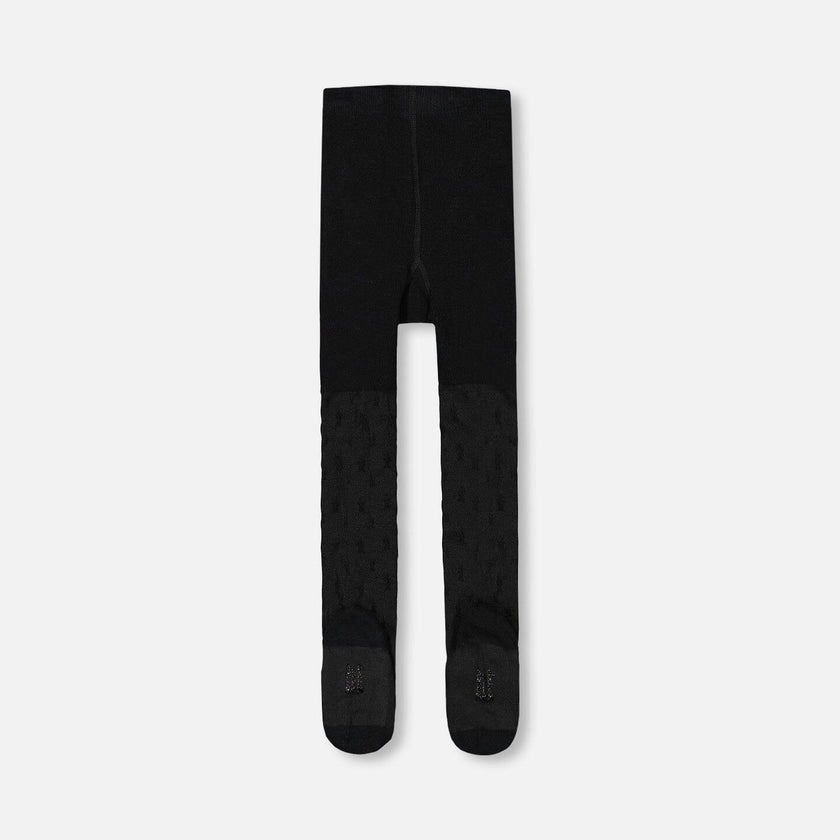 Knit Tights Black With Tone-On-Tone Star Pattern