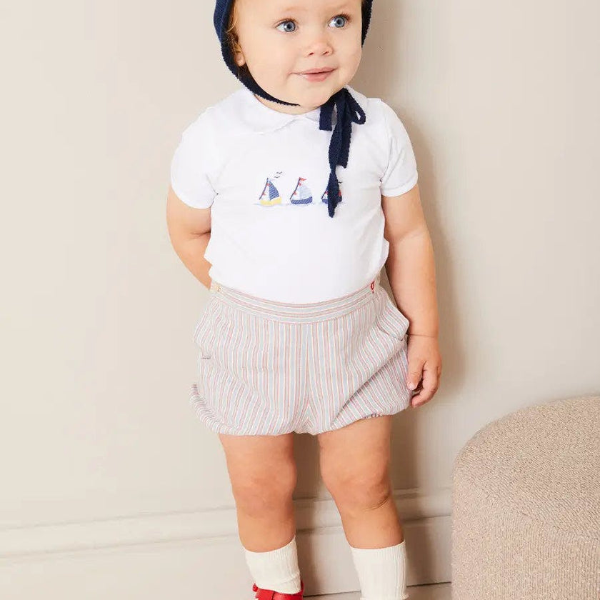 Embroidered Boat Motif Peter Pan Collar Bodysuit in White (1mth-3yrs)
