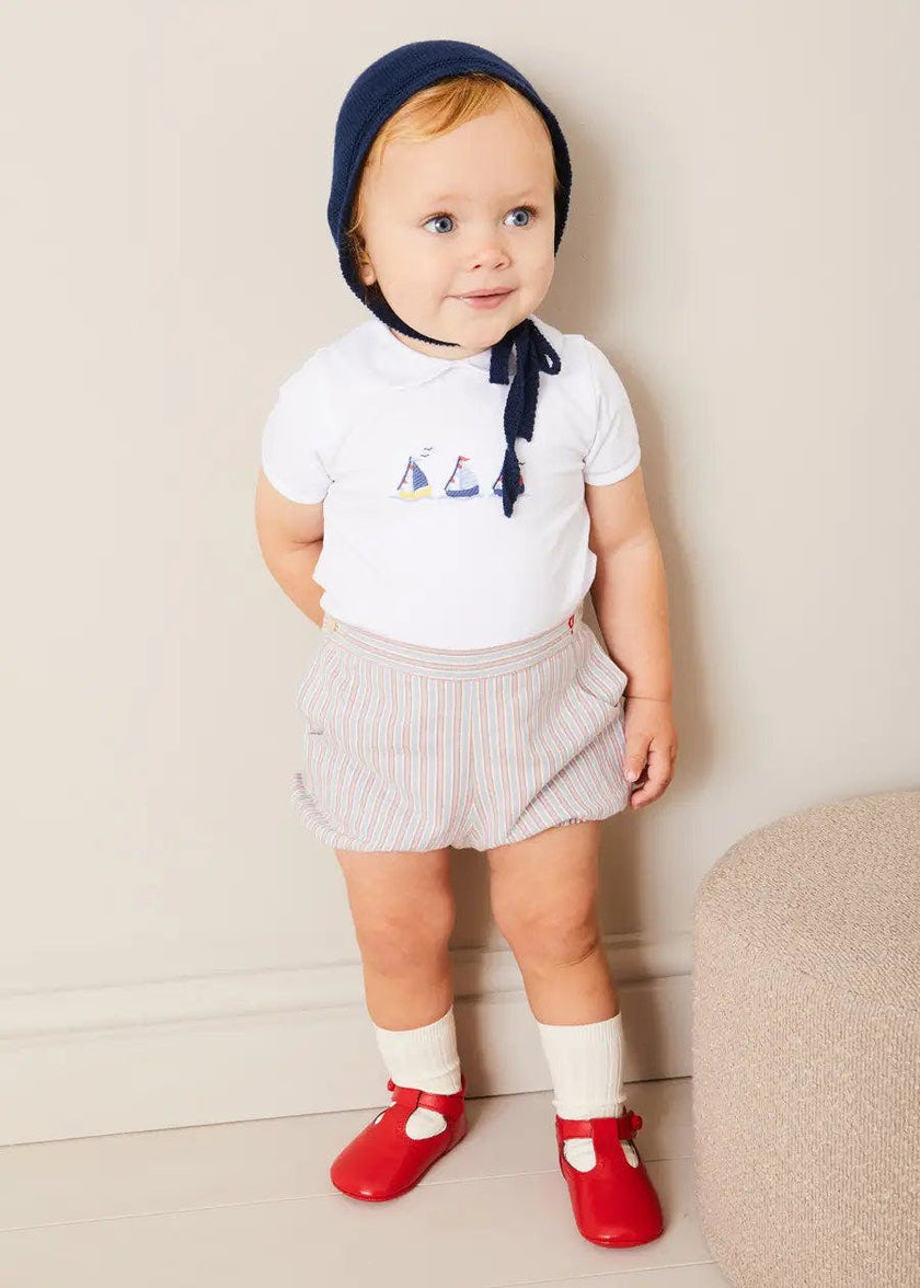 Embroidered Boat Motif Peter Pan Collar Bodysuit in White (1mth-3yrs)