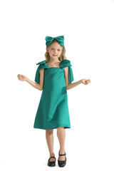 Green Luneta Off Shoulder Bow Dress