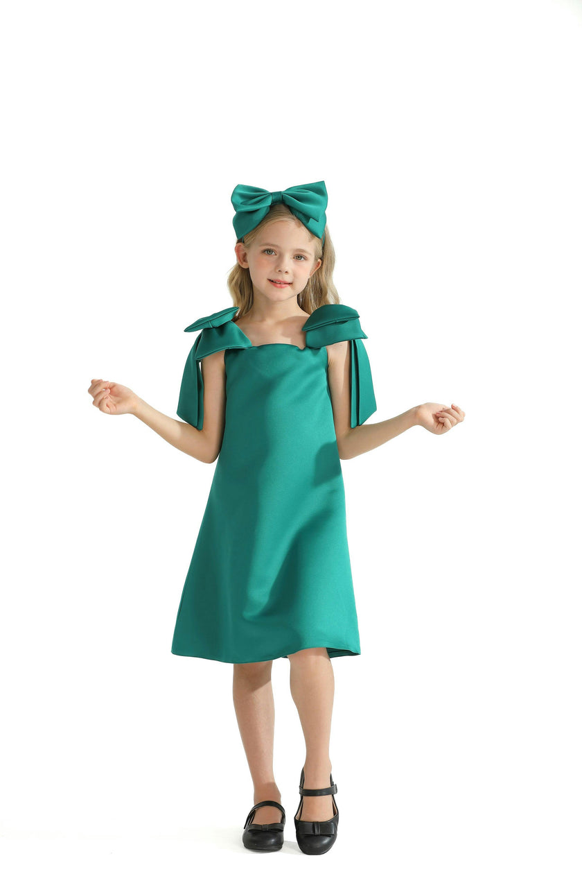 Green Luneta Off Shoulder Bow Dress