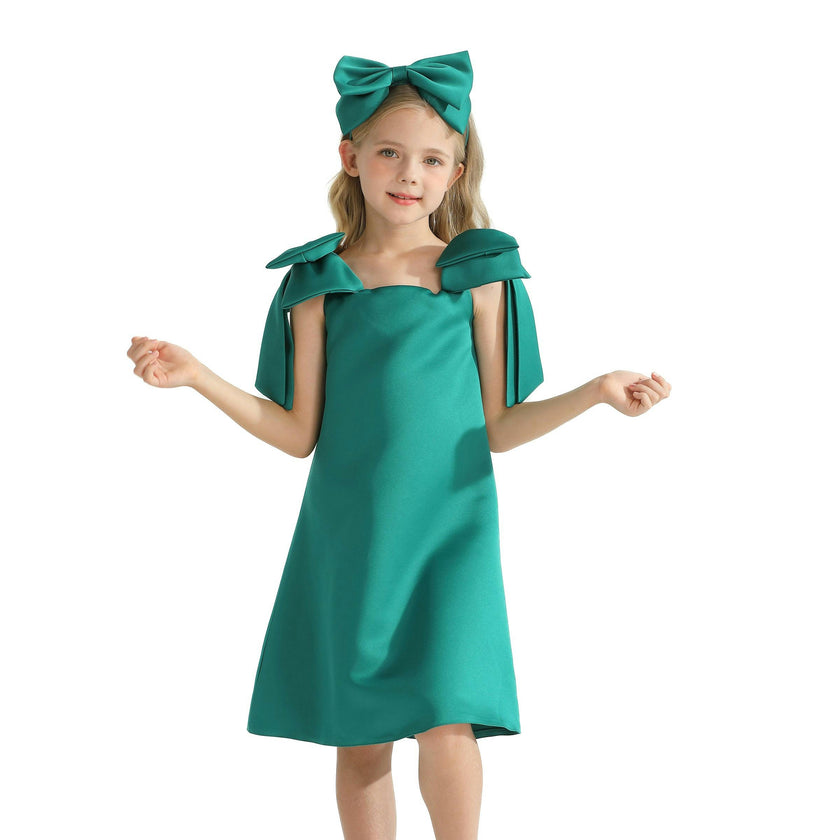 Green Luneta Off Shoulder Bow Dress