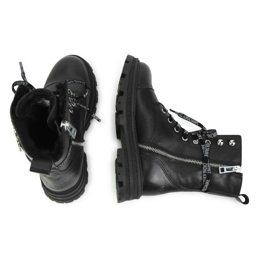 ZADIG & VOLTAIRE Logo-Print Laces Leather Combat Boots