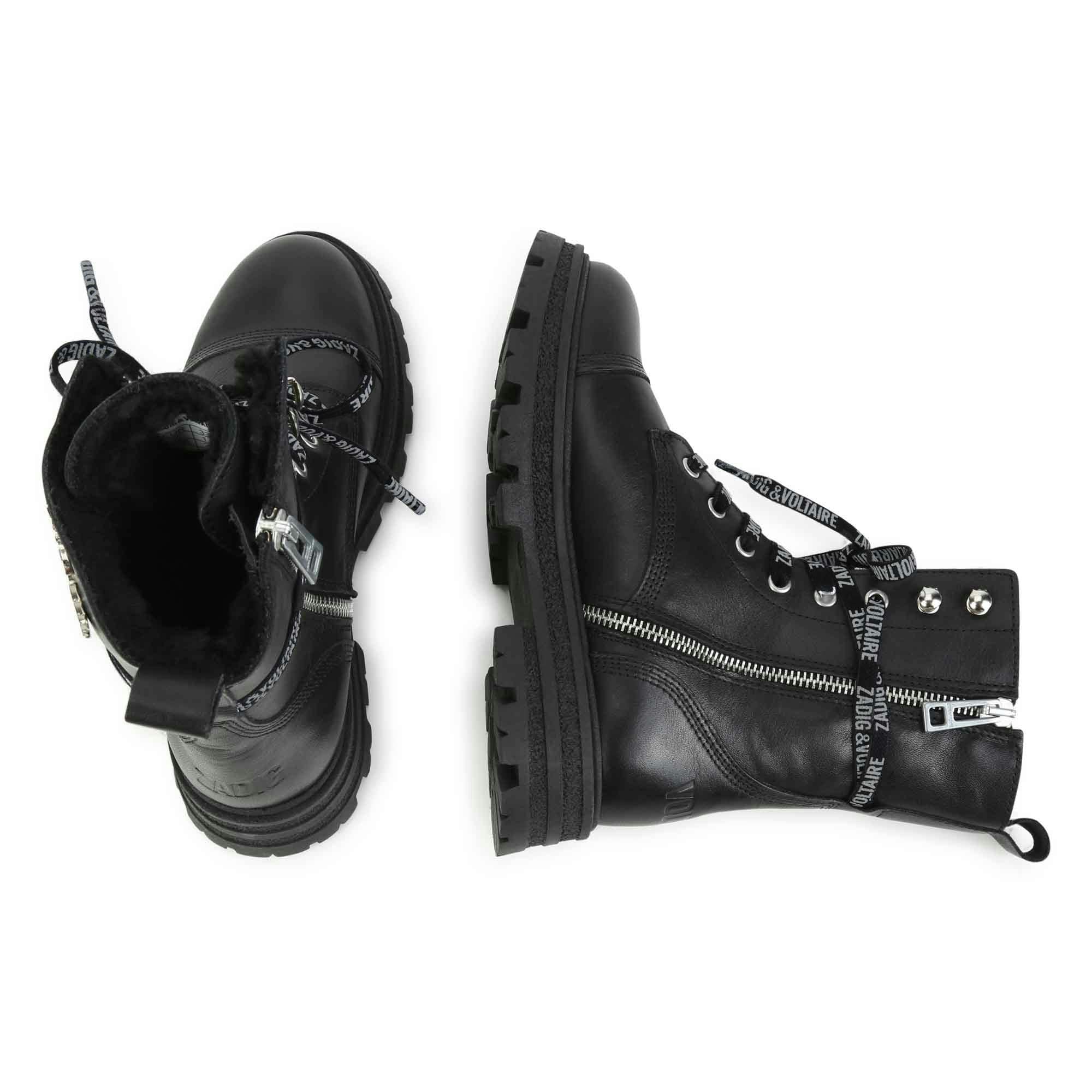ZADIG & VOLTAIRE Logo-Print Laces Leather Combat Boots