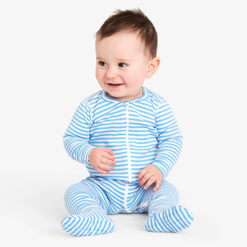 Baby organic zip footie in stripe