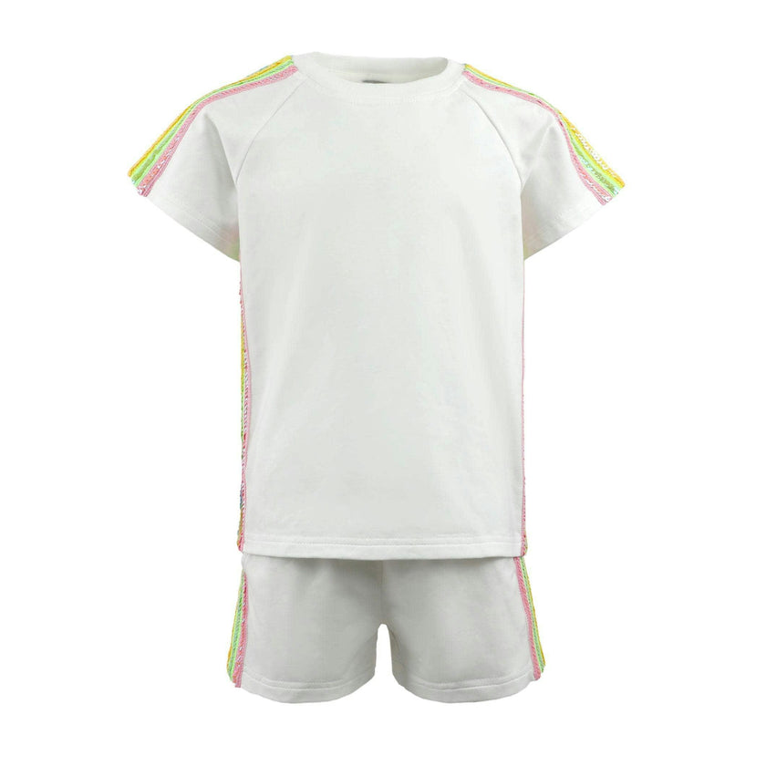 White Rainbow Stripe Short Set