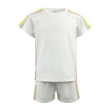 White Rainbow Stripe Short Set