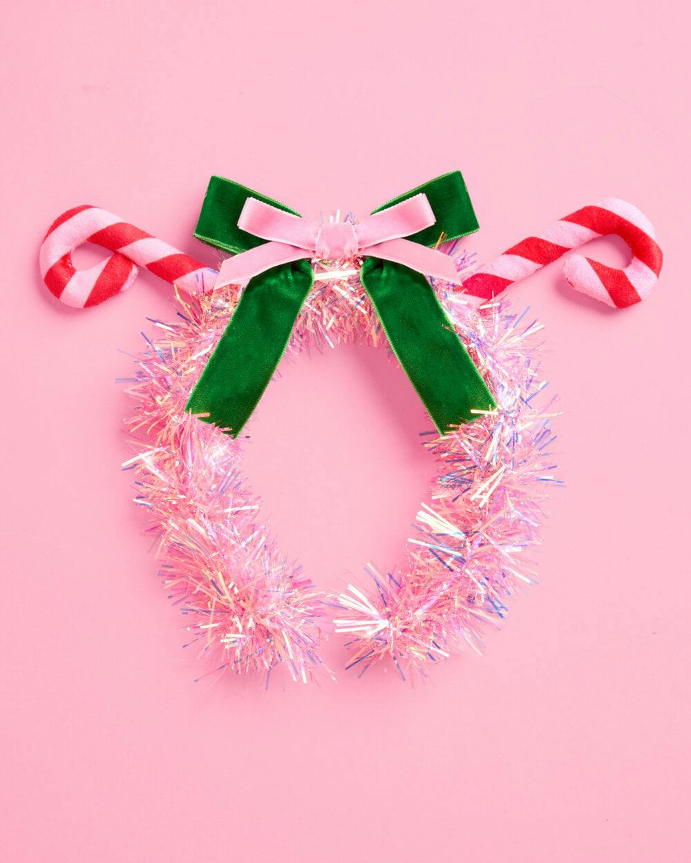 Candy Cane Headband - pink tinsel headband