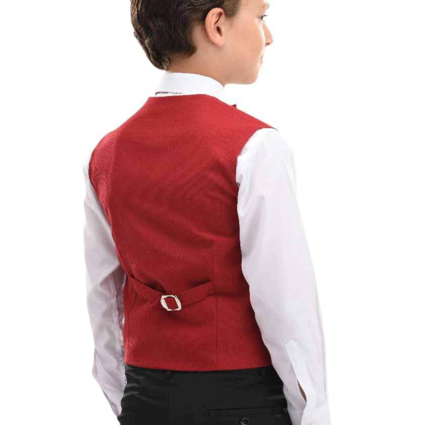 Red Solid Vest & Bowtie
