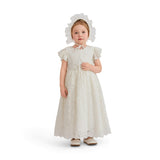 White Velloria Lace Christening Dress with Bonnet