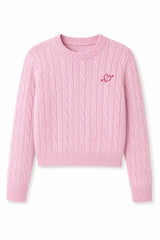 Leighton Light Pink Cable Knit Sweater Cable Knit Pullover With Heart Arrow Embroidery