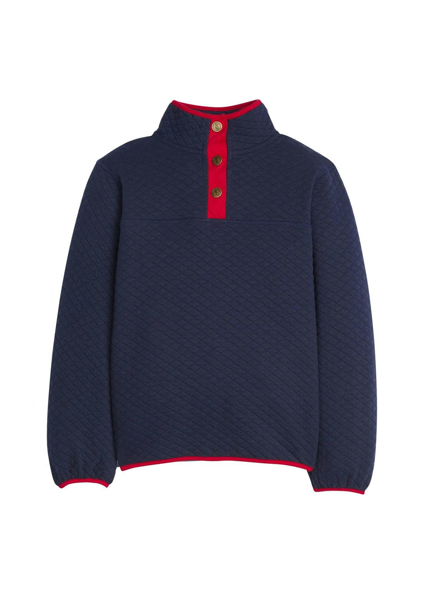Classic Quilted Pullover - Navy with Red