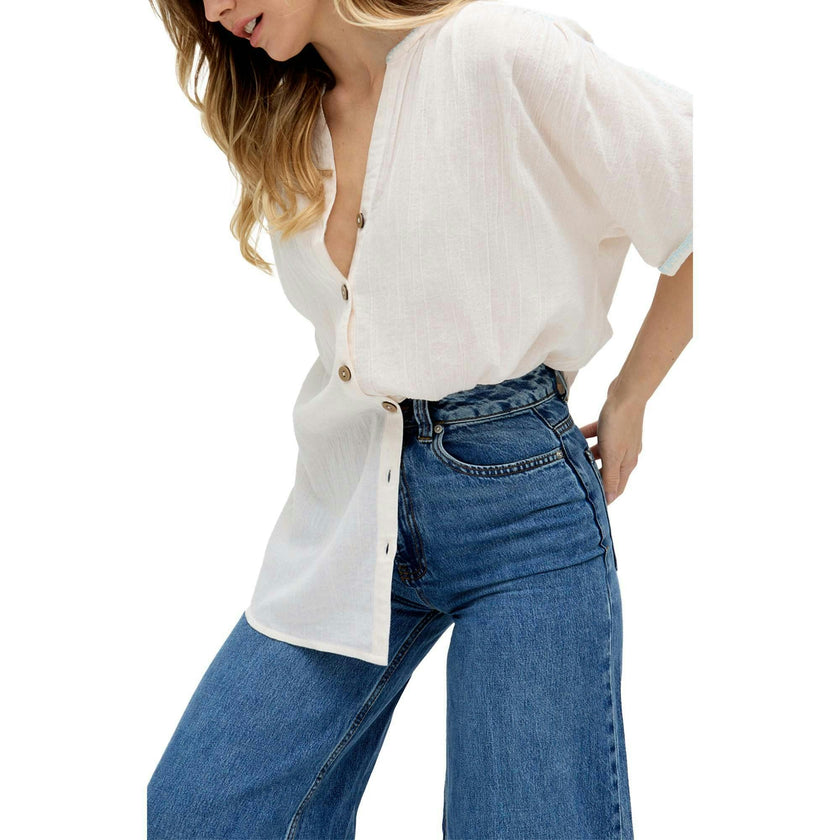 Juneeta Crop Sleeve Button Down Shirt