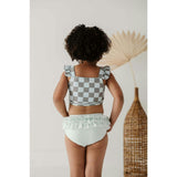 Girl's Two-Piece Swimsuit Checker in Seagrass